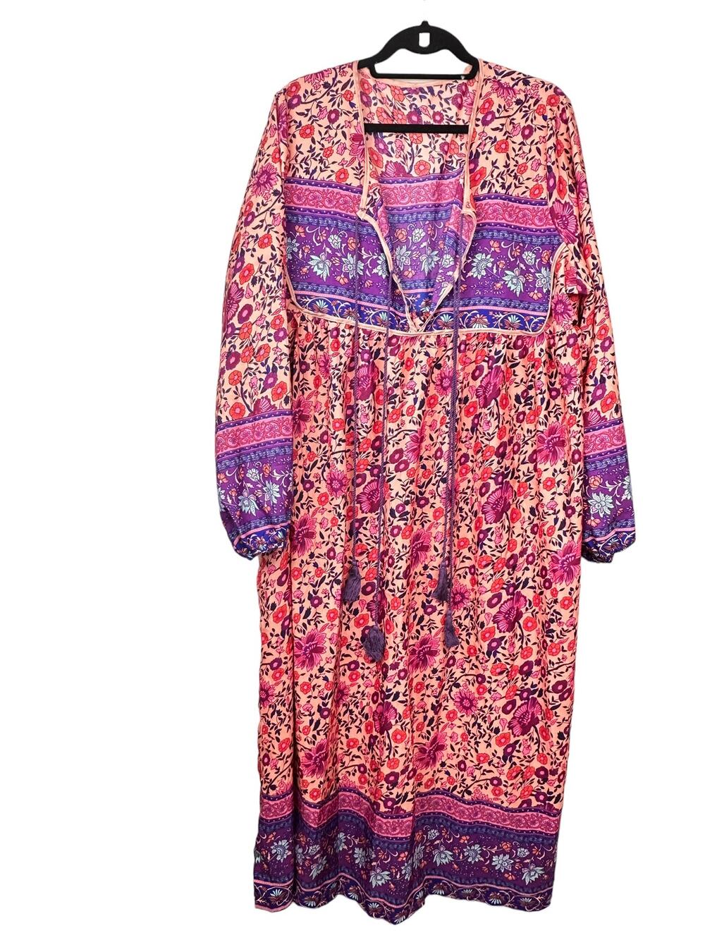 Folk Town Women’s Plus Size Dress Floral Print Boho Midi/Maxi Deep V-neck
